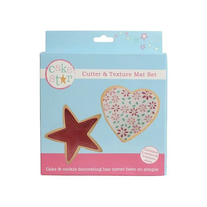 Cake Star Cutter & Texture Mat Set - Hearts & Stars