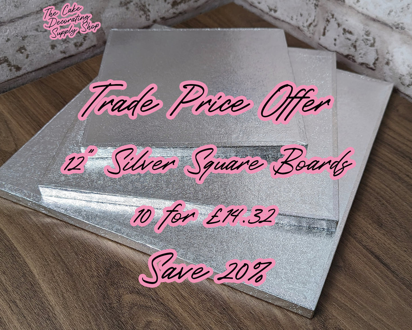 BULK 10 x Silver Square Cake Drums - 12" - TRADE PRICE