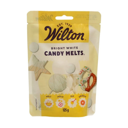 Wilton bright white candy melts packaging on a white background