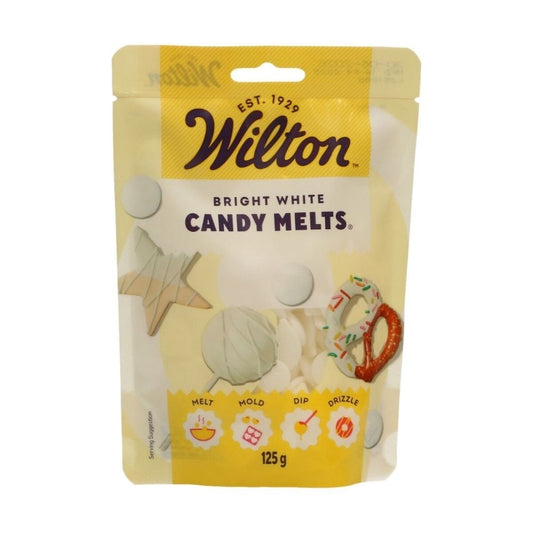 Wilton bright white candy melts packaging on a white background