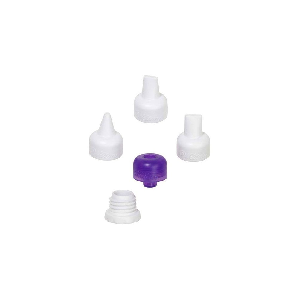 Set of wilton candy melt nozzles on a white background