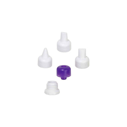 Set of wilton candy melt nozzles on a white background