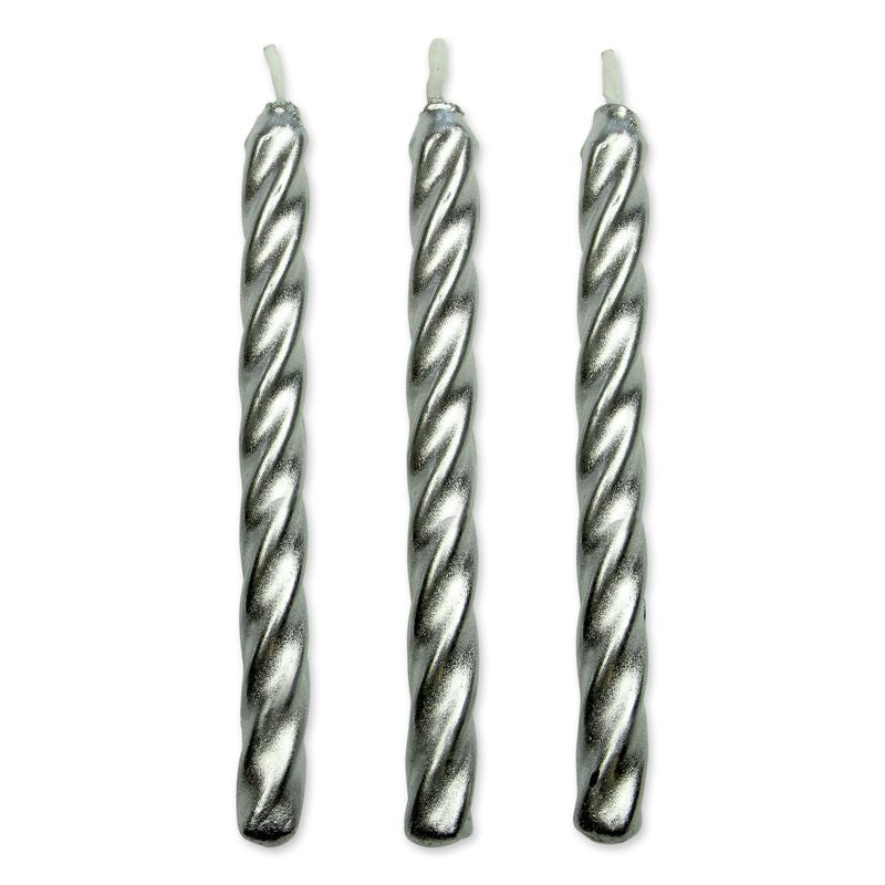 PME Silver Twist Candles with Holders 10pk